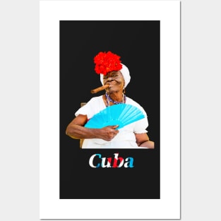 Cuban Woman With Cigar And Blue Fan Posters and Art